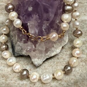 Two-Tone AAA Freshwater Pearl Necklace with Gold-Filled Accents